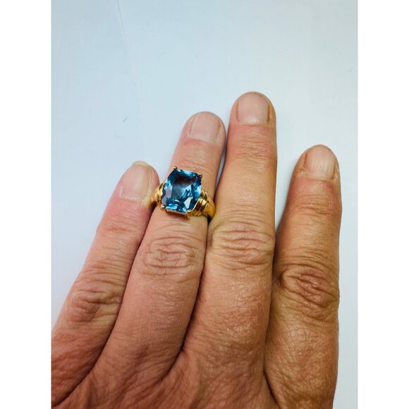 Estate Gold Plated Sterling Silver Blue Topaz Ring Size 5, 925, 5.7g Stunning - Picture 6 of 10